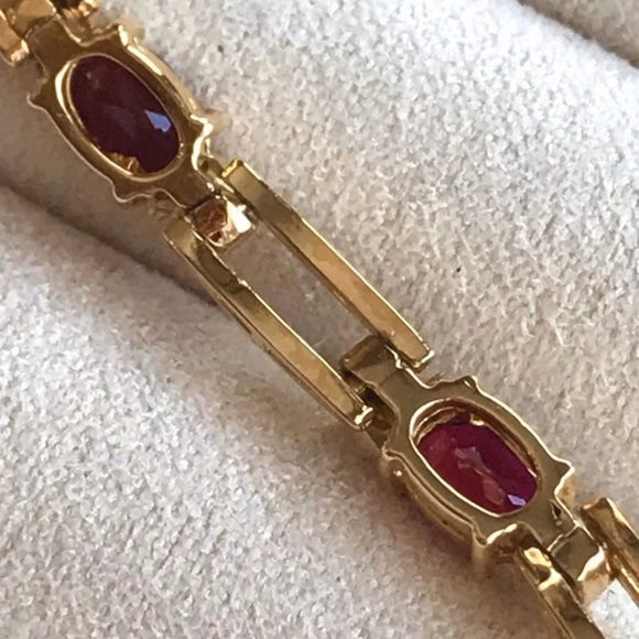 Gold over sterling 925 genuine diamond and garnet tennis bracelet. Like new. - Picture 6 of 13